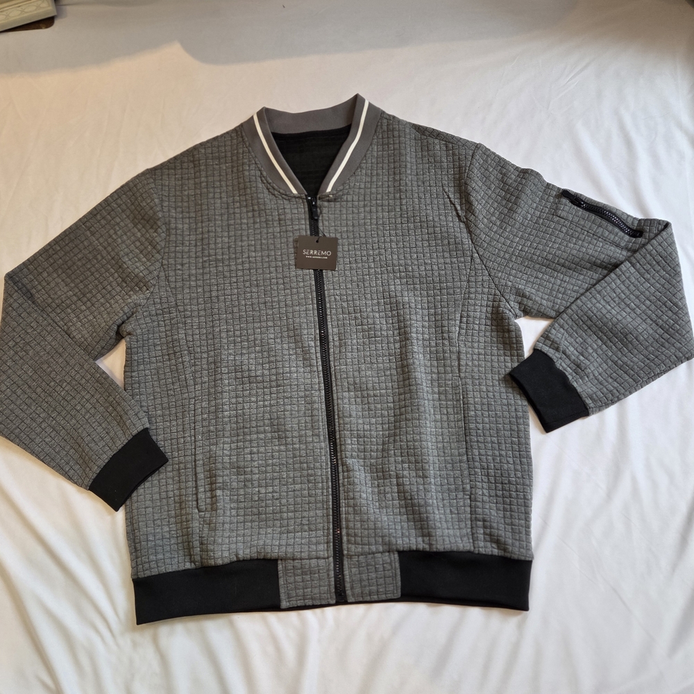 Checkered Gray Bomber Jacket NWT - image 1